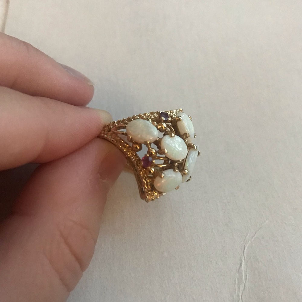 Opal And Ruby Vintage Ring - image 2